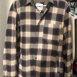 Zara Men's Checkered Shirt - Black and Cream
